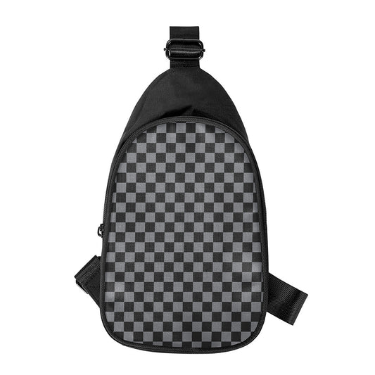 Grey And Black Checkered Pattern Print Chest Bag