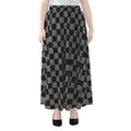 Grey And Black Checkered Pattern Print Chiffon Maxi Skirt