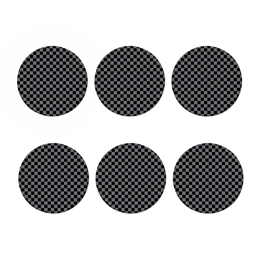 Grey And Black Checkered Pattern Print Coaster Set