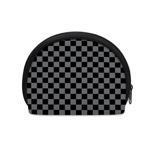 Grey And Black Checkered Pattern Print Coin Purse