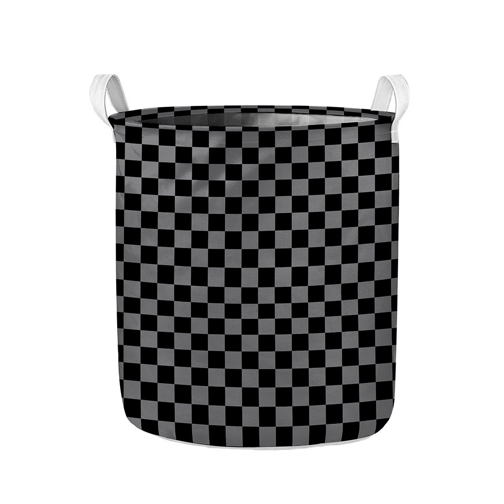 Grey And Black Checkered Pattern Print Collapsible Laundry Basket