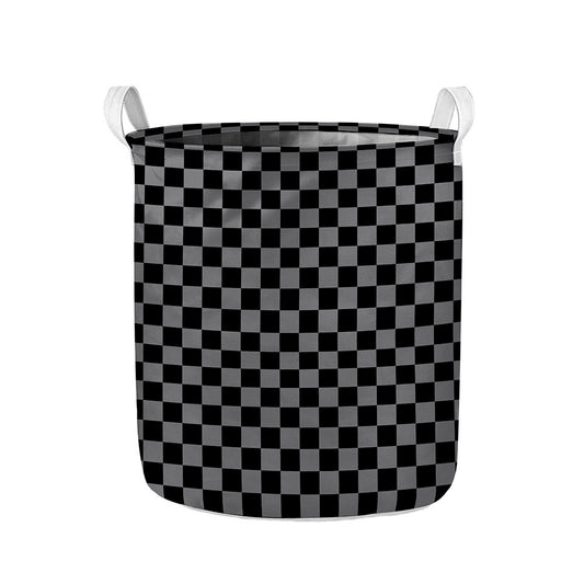 Grey And Black Checkered Pattern Print Collapsible Laundry Basket