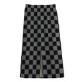 Grey And Black Checkered Pattern Print Cotton Front Slit Maxi Skirt