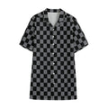 Grey And Black Checkered Pattern Print Cotton Hawaiian Shirt