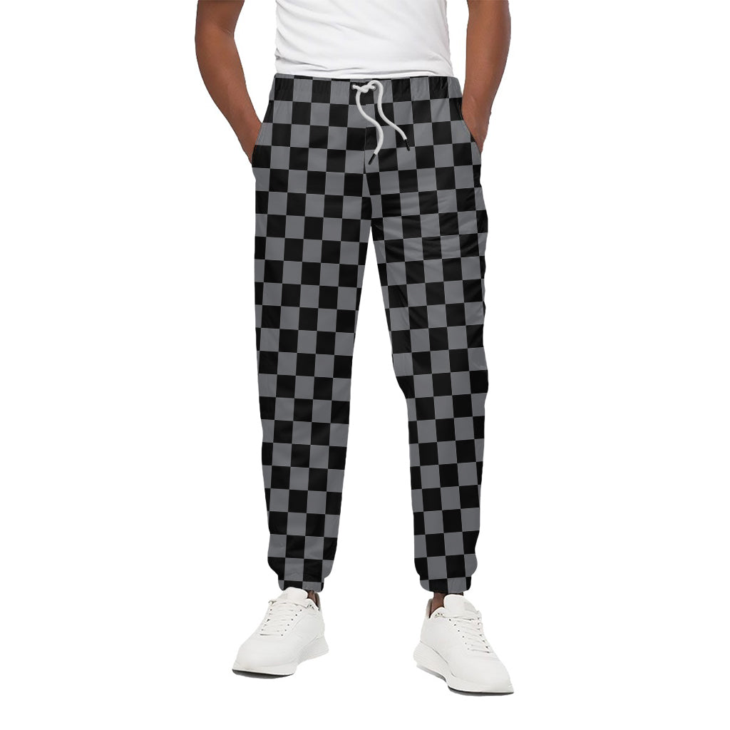 Grey And Black Checkered Pattern Print Cotton Pants
