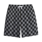 Grey And Black Checkered Pattern Print Cotton Shorts