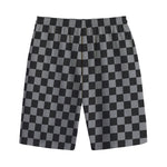 Grey And Black Checkered Pattern Print Cotton Shorts