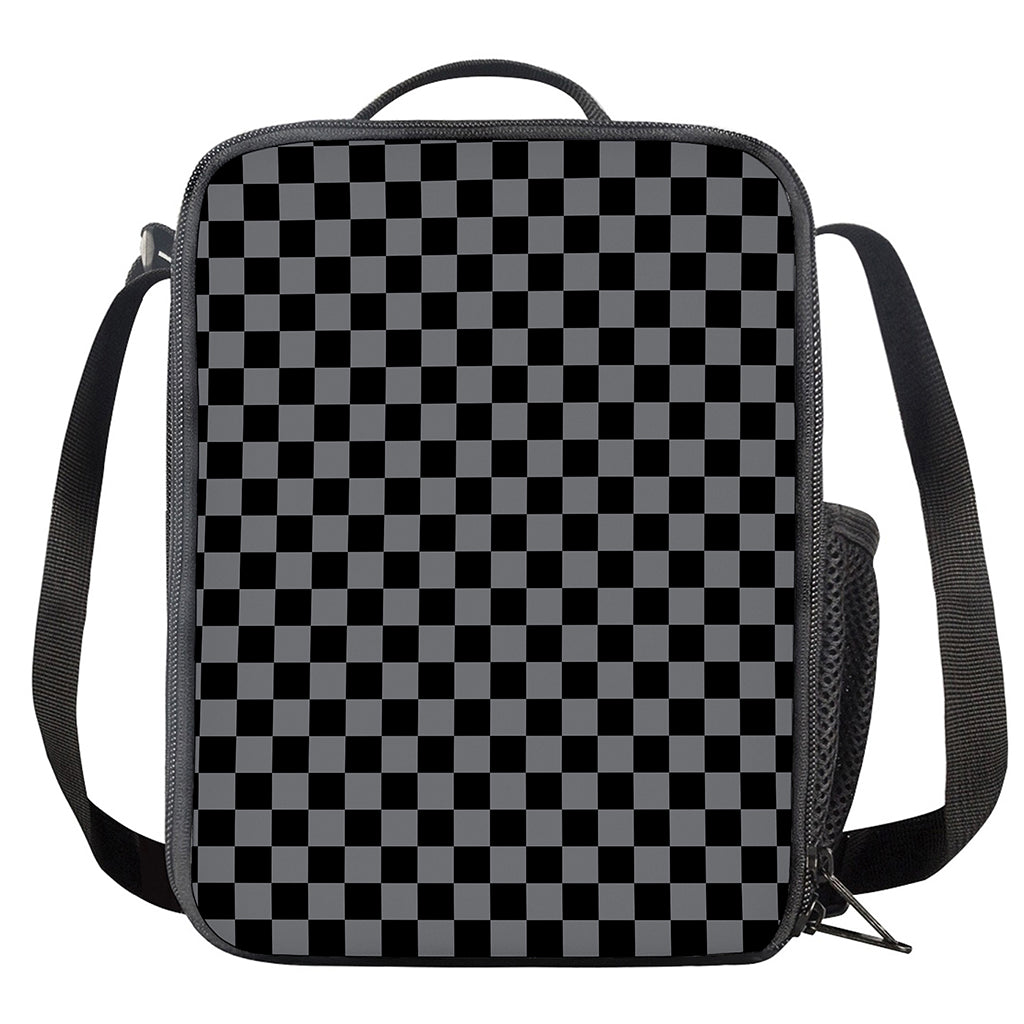Grey And Black Checkered Pattern Print Crossbody Lunch Bag
