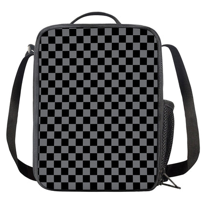 Grey And Black Checkered Pattern Print Crossbody Lunch Bag