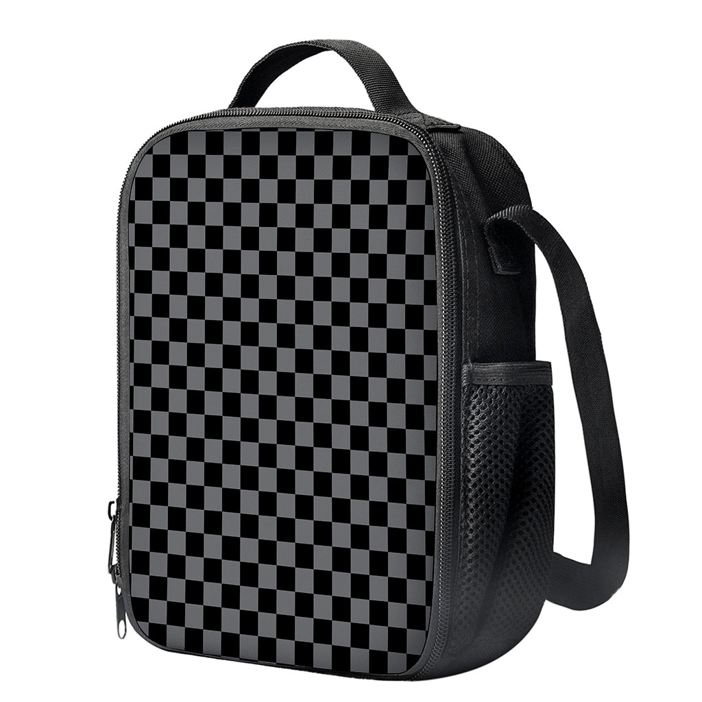 Grey And Black Checkered Pattern Print Crossbody Lunch Bag