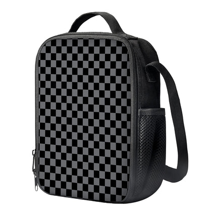 Grey And Black Checkered Pattern Print Crossbody Lunch Bag