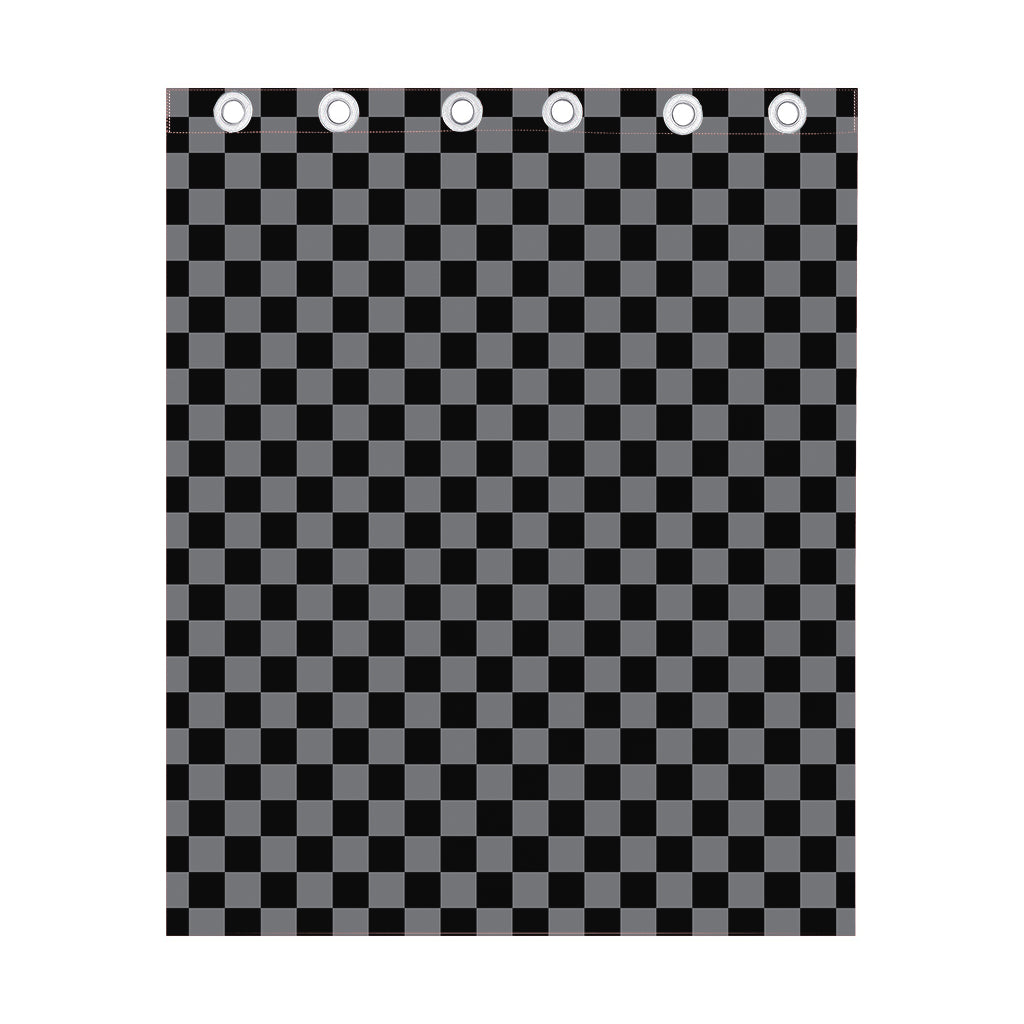 Grey And Black Checkered Pattern Print Curtain