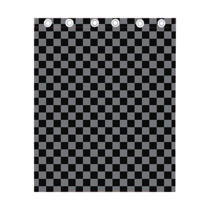 Grey And Black Checkered Pattern Print Curtain