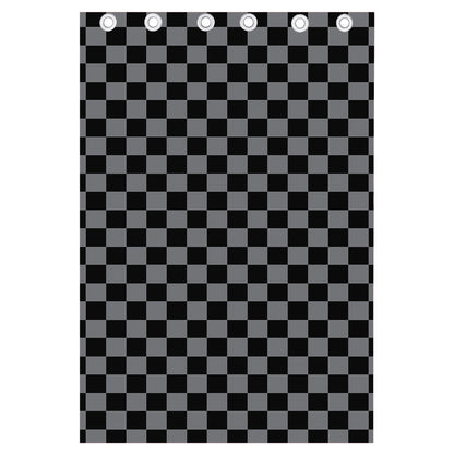 Grey And Black Checkered Pattern Print Curtain