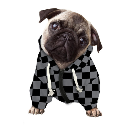 Grey And Black Checkered Pattern Print Dog Zip Up Hoodie