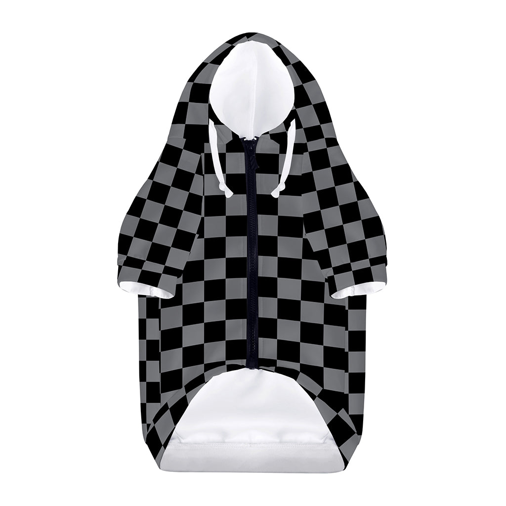 Grey And Black Checkered Pattern Print Dog Zip Up Hoodie