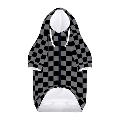 Grey And Black Checkered Pattern Print Dog Zip Up Hoodie