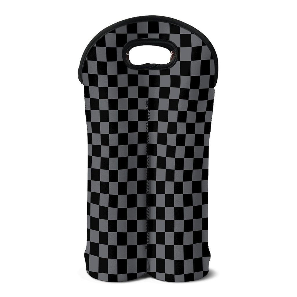 Grey And Black Checkered Pattern Print Double Neoprene Wine Tote