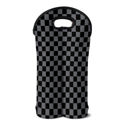 Grey And Black Checkered Pattern Print Double Neoprene Wine Tote
