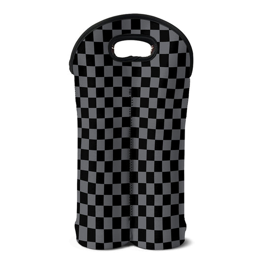 Grey And Black Checkered Pattern Print Double Neoprene Wine Tote