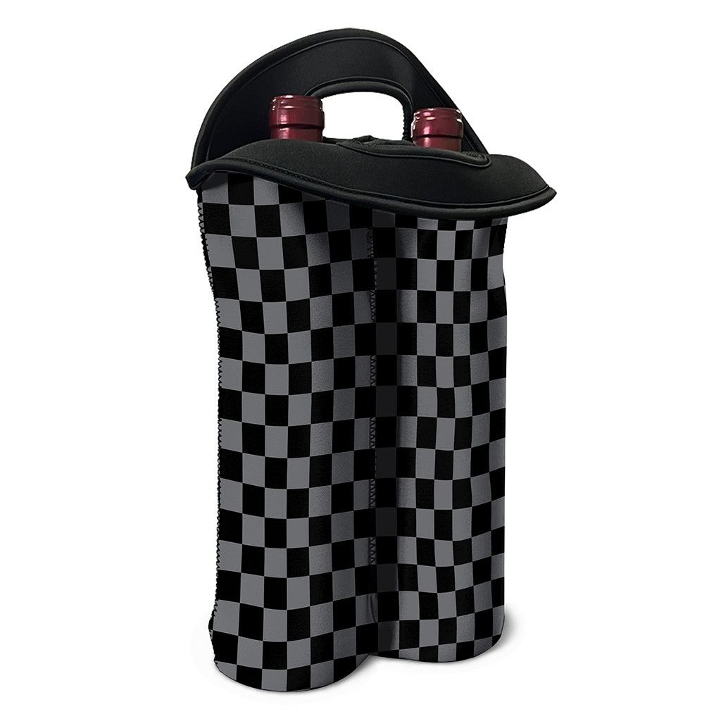 Grey And Black Checkered Pattern Print Double Neoprene Wine Tote