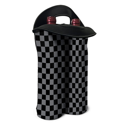 Grey And Black Checkered Pattern Print Double Neoprene Wine Tote