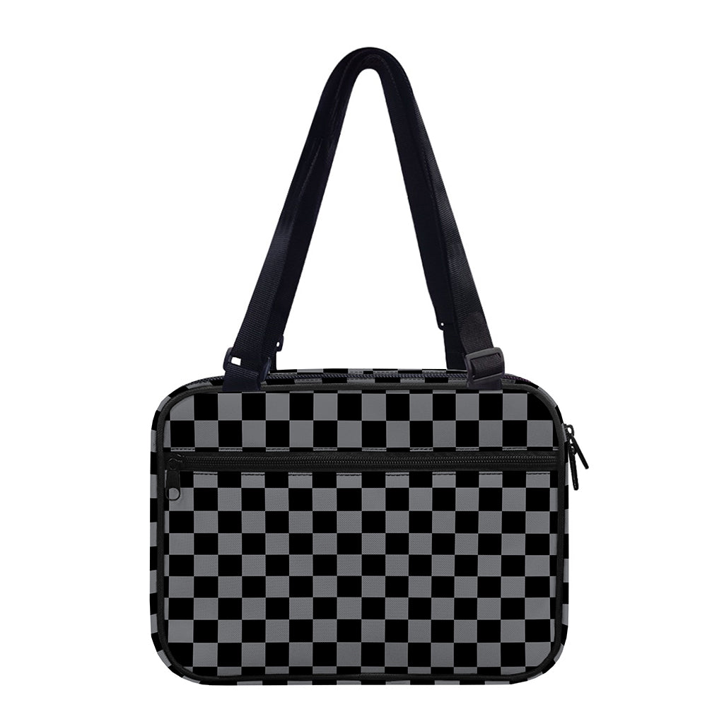 Grey And Black Checkered Pattern Print Double Strap Bible Bag