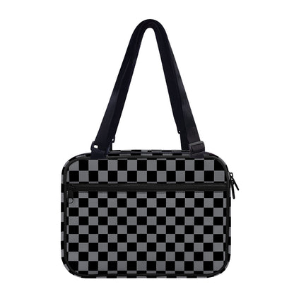 Grey And Black Checkered Pattern Print Double Strap Bible Bag