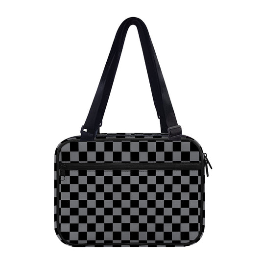 Grey And Black Checkered Pattern Print Double Strap Bible Bag
