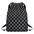 Grey And Black Checkered Pattern Print Drawstring Backpack
