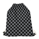 Grey And Black Checkered Pattern Print Drawstring Bag