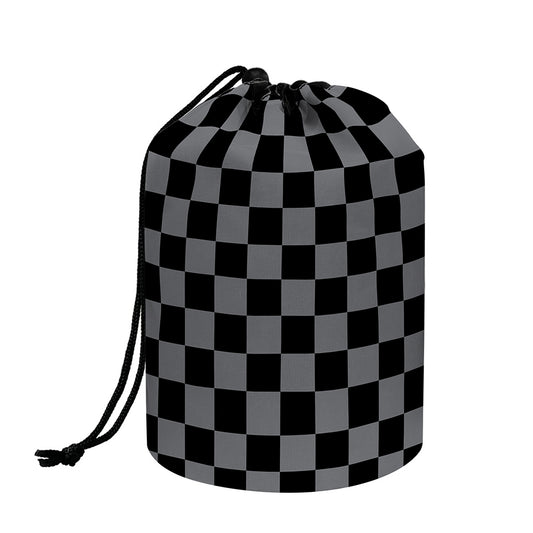 Grey And Black Checkered Pattern Print Drawstring Makeup Bag