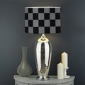 Grey And Black Checkered Pattern Print Drum Lamp Shade