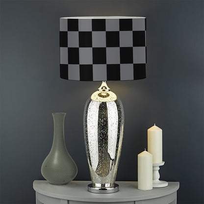 Grey And Black Checkered Pattern Print Drum Lamp Shade