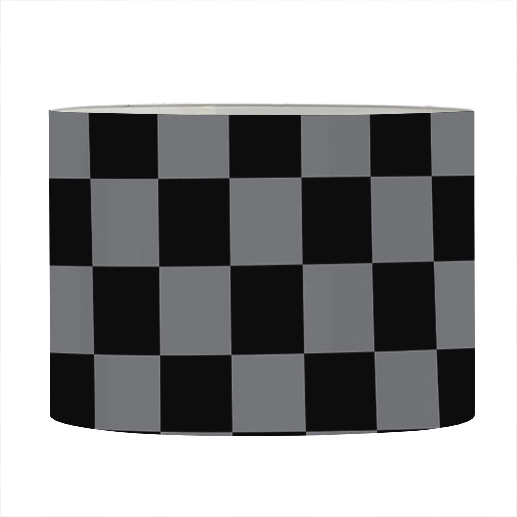 Grey And Black Checkered Pattern Print Drum Lamp Shade