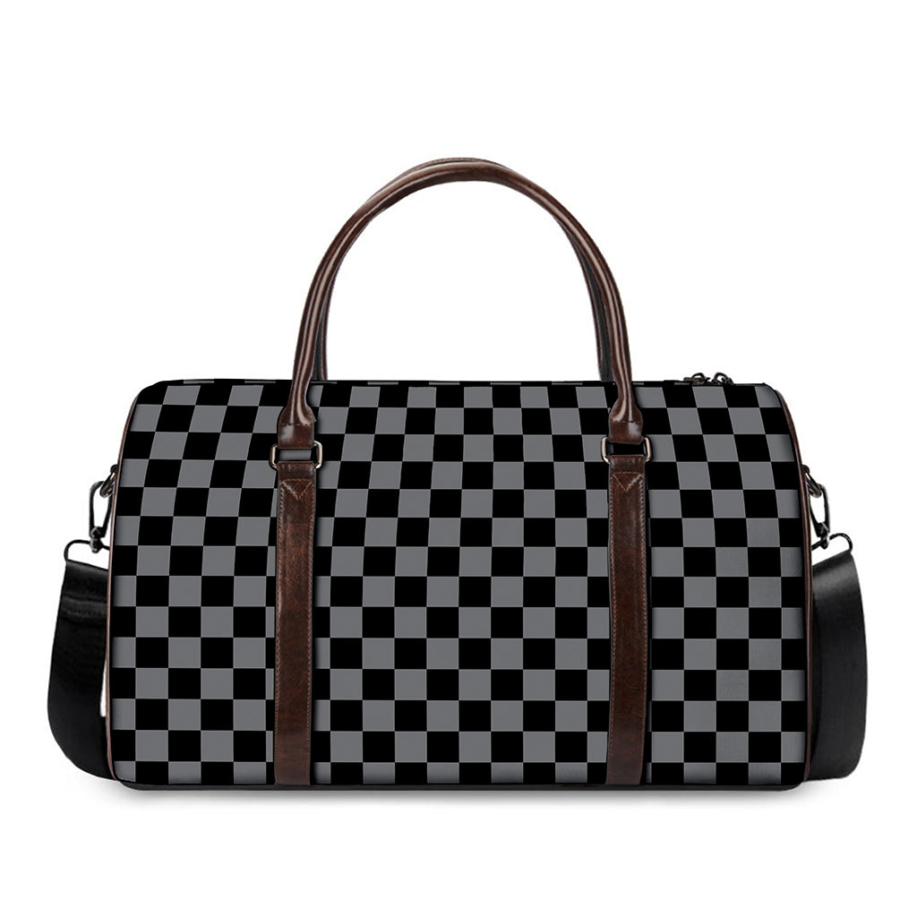 Grey And Black Checkered Pattern Print Duffle Bag
