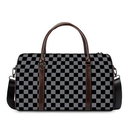 Grey And Black Checkered Pattern Print Duffle Bag