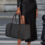 Grey And Black Checkered Pattern Print Duffle Bag