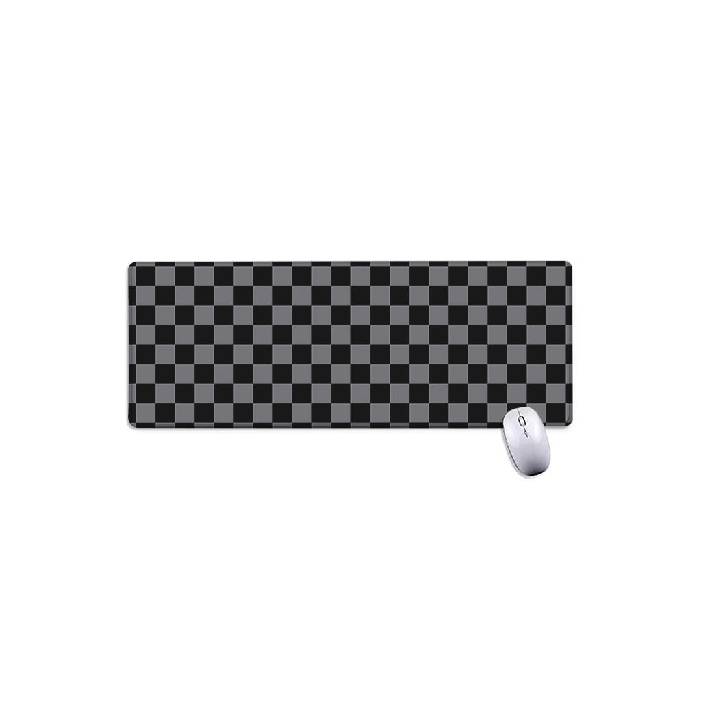 Grey And Black Checkered Pattern Print Extended Mouse Pad