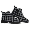 Grey And Black Checkered Pattern Print Flat Ankle Boots