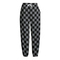 Grey And Black Checkered Pattern Print Fleece Lined Knit Pants