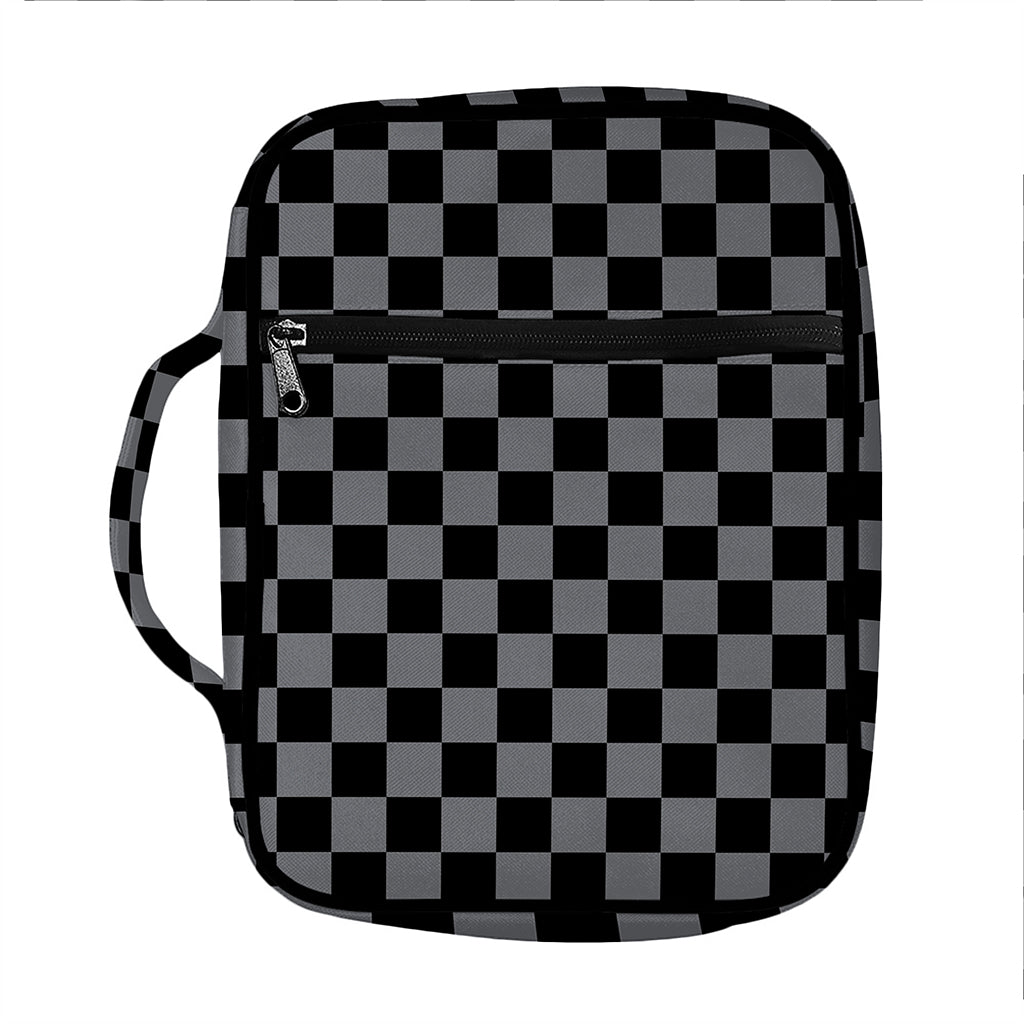 Grey And Black Checkered Pattern Print Front Pocket Bible Bag