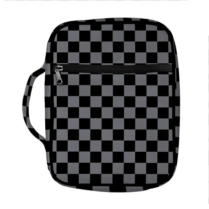 Grey And Black Checkered Pattern Print Front Pocket Bible Bag