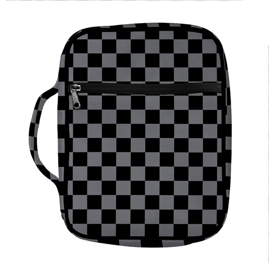 Grey And Black Checkered Pattern Print Front Pocket Bible Bag