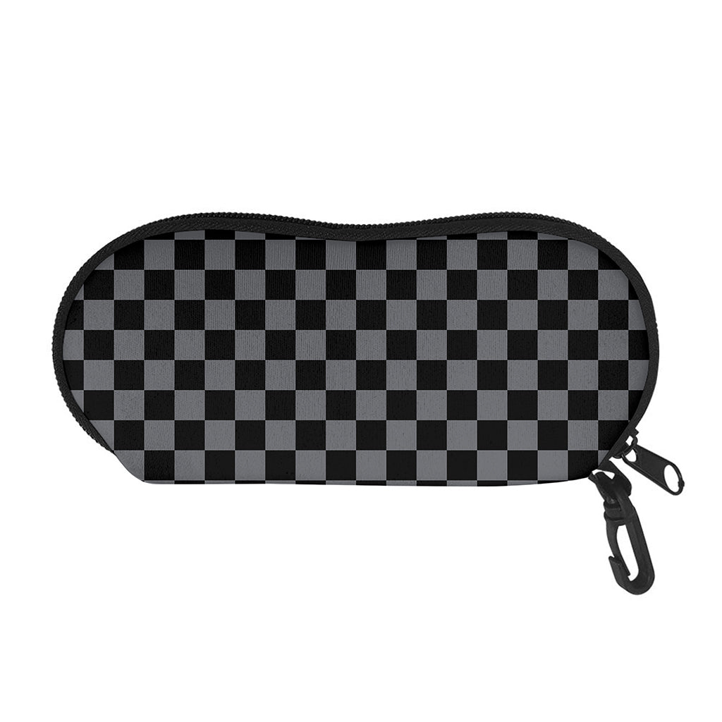 Grey And Black Checkered Pattern Print Glasses Case