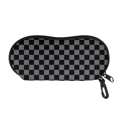 Grey And Black Checkered Pattern Print Glasses Case