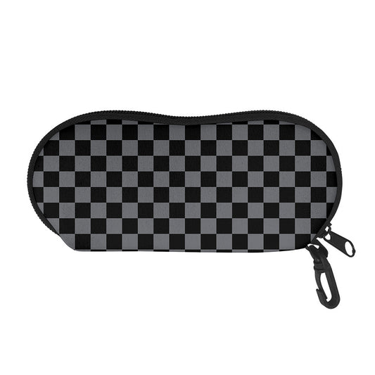 Grey And Black Checkered Pattern Print Glasses Case