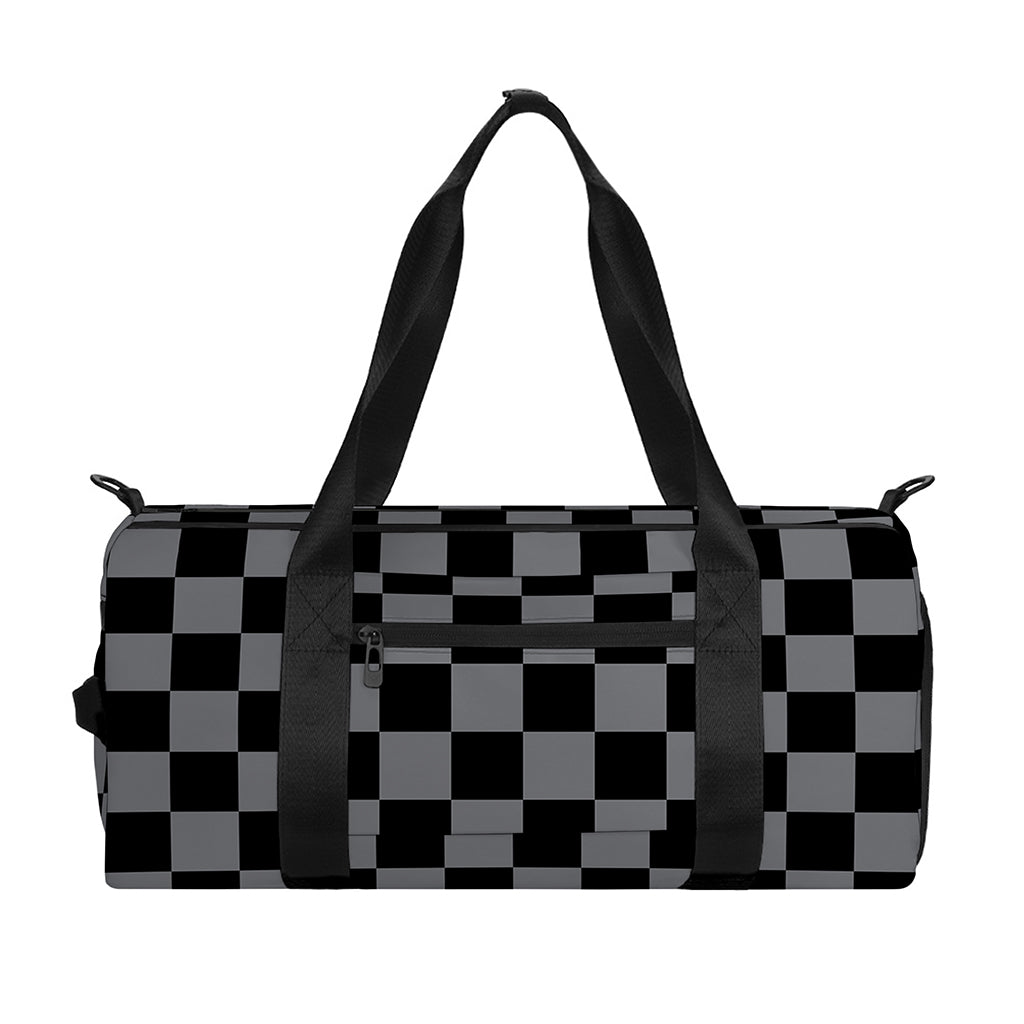 Grey And Black Checkered Pattern Print Gym Bag