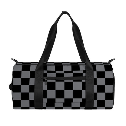 Grey And Black Checkered Pattern Print Gym Bag