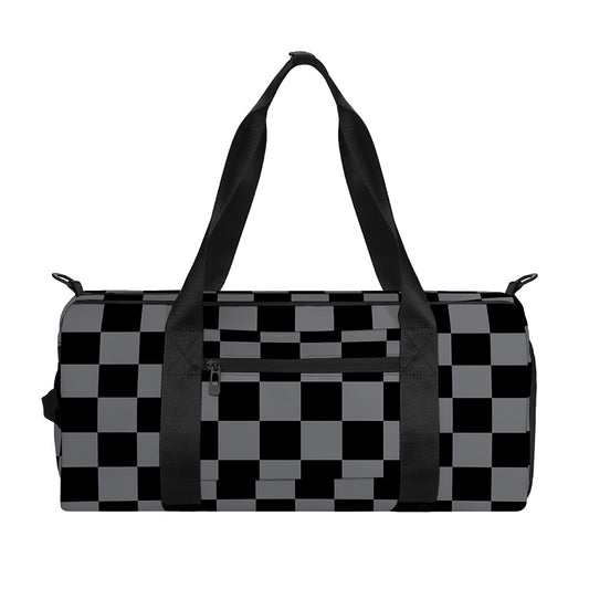 Grey And Black Checkered Pattern Print Gym Bag